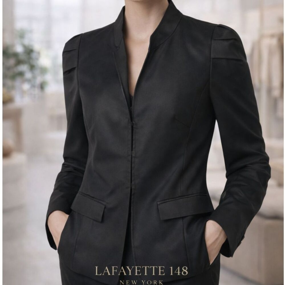 Lafayette 148 Black Tailored Blazer Size 8 Luxury Minimalist Career Quiet Luxury - Picture 2 of 12
